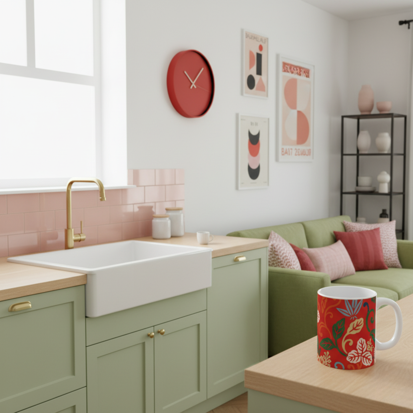 Keramische Mok met Rood Traditioneel Japans Brokaat Design