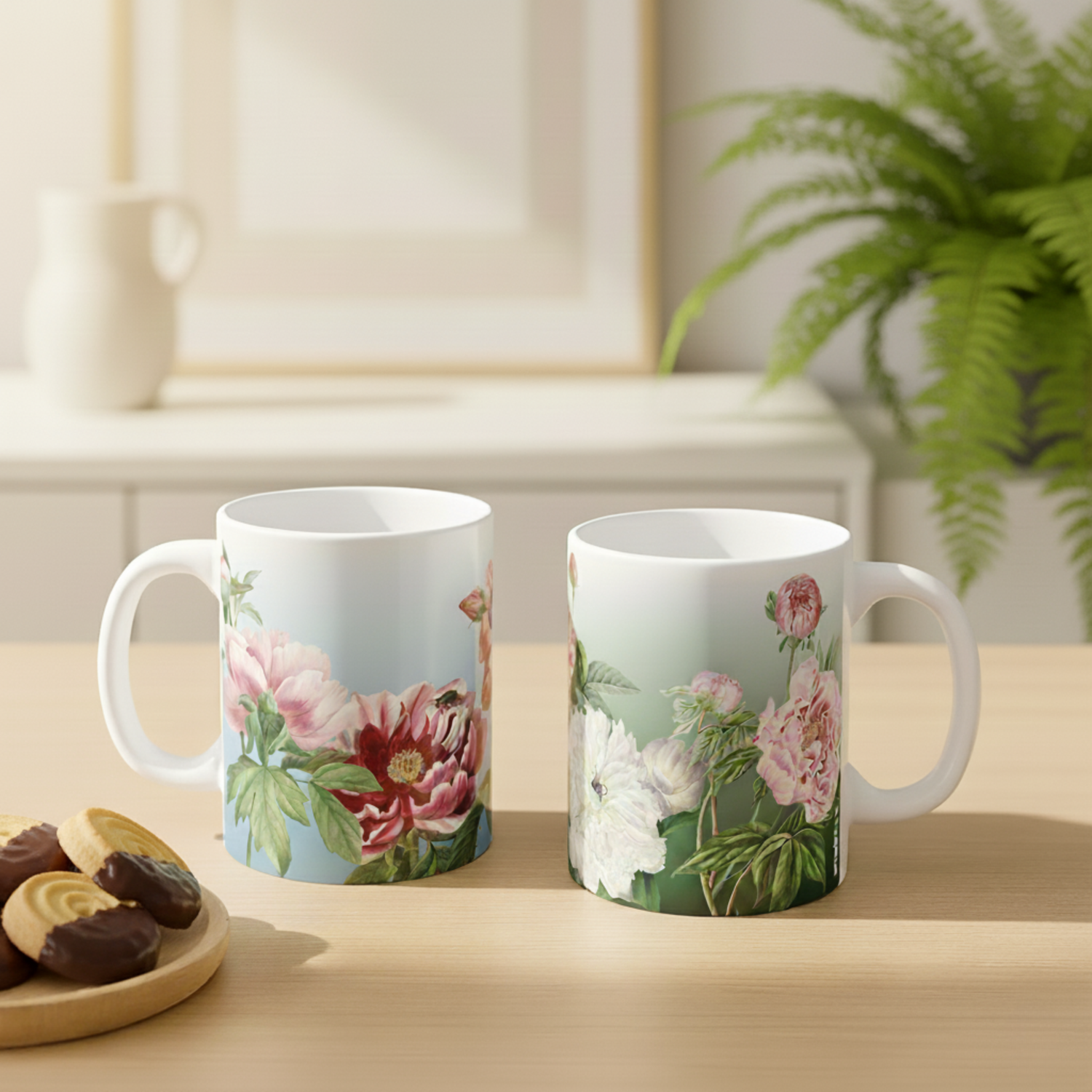 TASSE EN CÉRAMIQUE - MUG 325 ML | STITCH LEAVES PATTERN, Bleu/Lilas TASSE EN CÉRAMIQUE - MUG 325 ML | STITCH LEAVES PATTERN, Bleu/Lilas