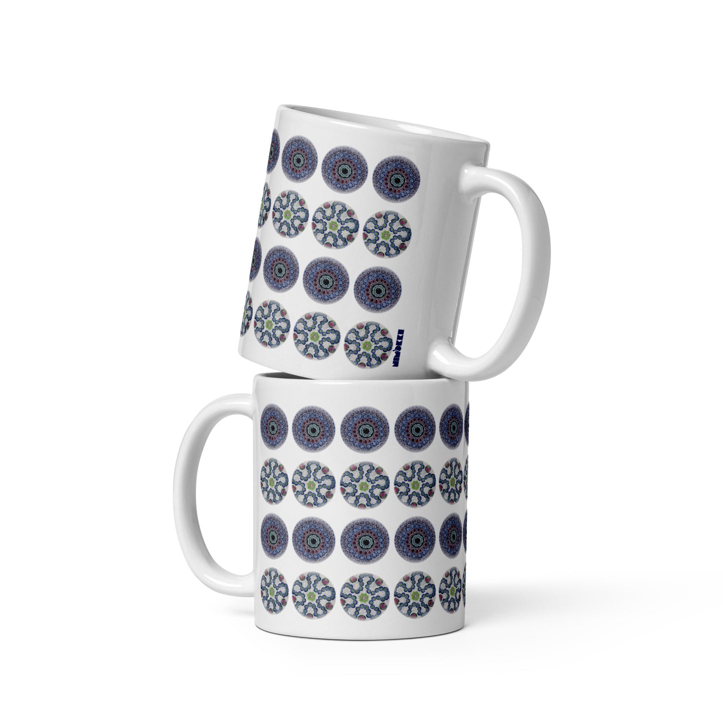 Blue Polka Dot Floral Ceramic Mug
