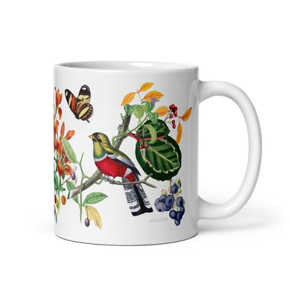 Tropical Birds Butterflies Mug Handle on Right