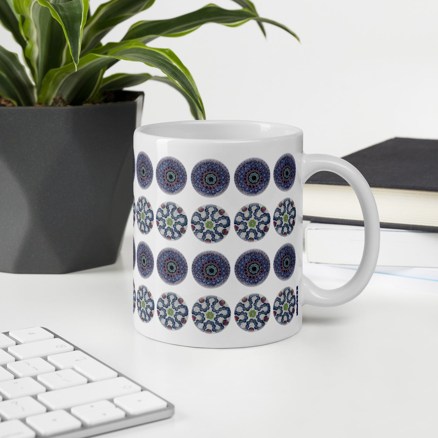 Blue Polka Dot Floral Ceramic Mug